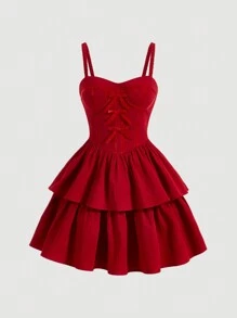 SHEIN MOD Của phụ nữ Bowknot Nhiều lớp Xếp nếp Dây đeo Mì Ý  Đầm - Nhiều màu - Xem 1