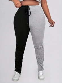 EMERY ROSE Talla grande Pantalones apilados de cintura con cordón fruncido - Negro - Ver 1