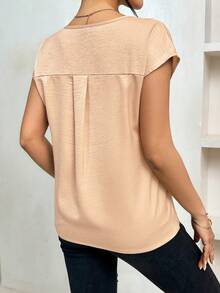 SHEIN Essnce Của phụ nữ Màu thuần Cổ chữ V Batwing Ngắn tay Áo sơ mi - Rượu sâm banh - Xem 2