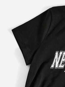 SHEIN Cô gái Tween Lá thư In Ngắn tay Áo thun Và Quần Cargo Giải trí - Màu Hồng Tươi - Xem 3