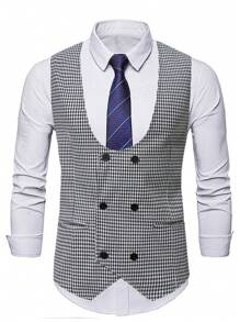 Manfinity Mode 1pc Men's Plus Size Houndstooth Double-Breasted Waistcoat - Black and White - View 5