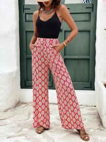 SHEIN Frenchy Pantalones De Mujer Completamente Impresos Con Bolsillos
