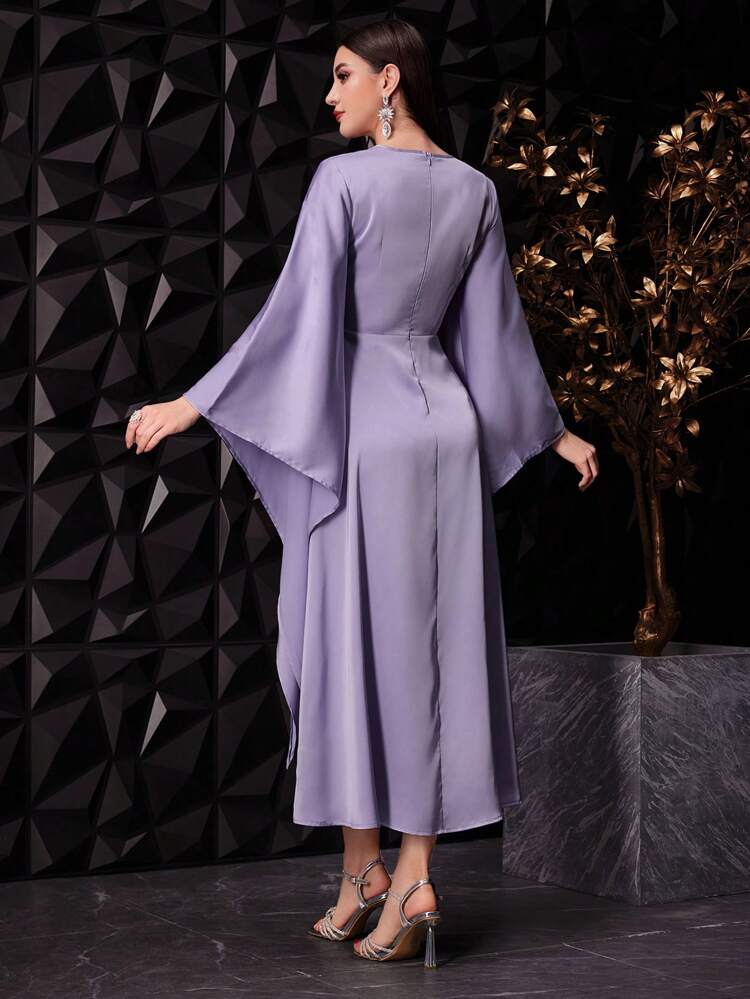 Women's Solid V Neck Floor-Length Arabic Style Dress,Elegant Evening Party Dress Long Evening Dresses