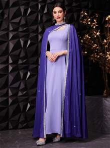 Modelyn Vestido casual de moda para mujer con decoración de cinta brillante, vestido de noche largo - Morado - Ver 1