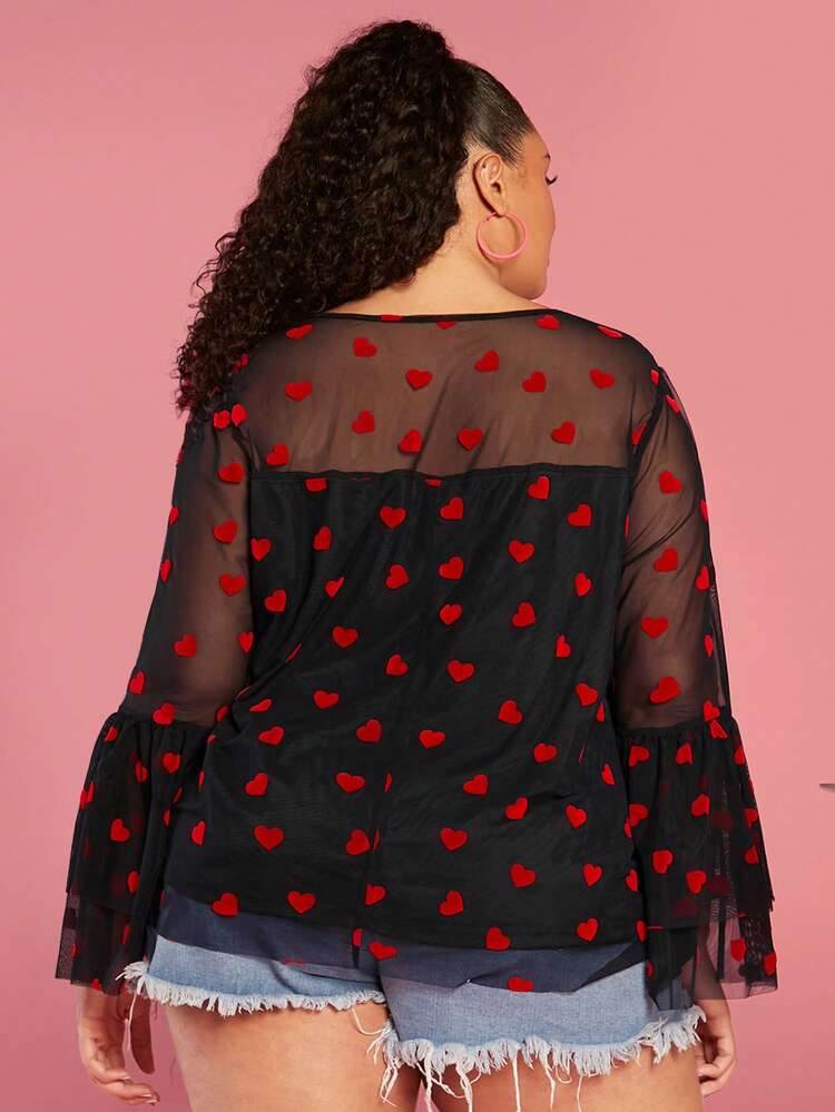 Plus Size Women's Love Mesh Top/Valentine's Day