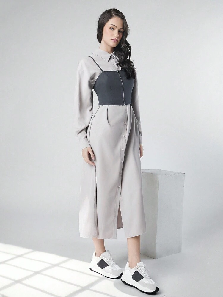 Women's Color Block 2 In 1 Dress