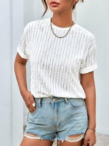 SHEIN Essnce 純色材質休閒t卹 - 白色 - 查看 5