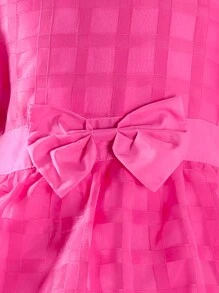 SHEIN Tween Girl's Plaid Short Bubble Sleeve Dress - Hot Pink - View 5