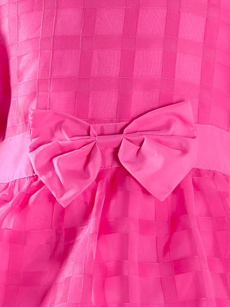 Tween Girl's Plaid Short Bubble Sleeve Dress