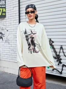 Streetz SHEIN Sport Women's Cartoon Printed Drop Shoulder Sleeve Outdoor Sweatshirt