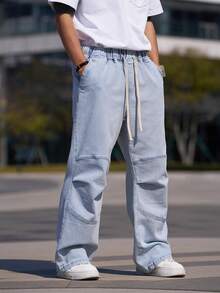 Manfinity Hypemode Pantalones De Mezclilla Con Cordón De Talla Grande Para Hombres - Azul - Ver 8