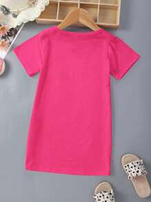 SHEIN Vestido De Manga Corta Con Impresión De Letra De Dibujo Animado De Niña Joven - Multicolor - Ver 2