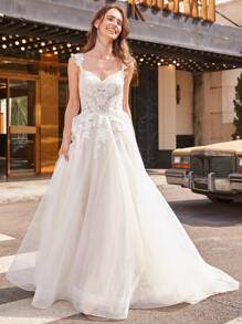 Sparkling Sequin Embroidered Patchwork Mermaid Wedding Dress - Beige - View 7