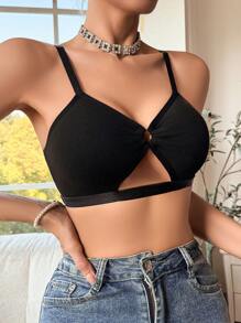 Women's Solid Color Hollow Out Bralette - Black - View 4