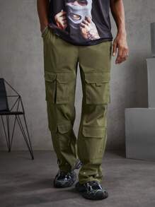 Manfinity VCAY Men's Woven Casual Cargo Pants - Army Green - View 1