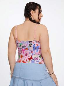 SHEIN Qutie Plus Size Doodle Tank Top - Multicolor - View 2