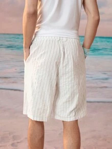 Manfinity VCAY Men's Striped Woven Casual Shorts - Black and White - View 2