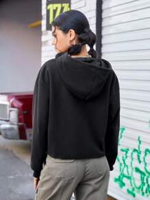 Street Sport Women's Letter Patch Sweatshirt For Sports - Black - View 2