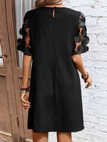 SHEIN LUNE 3d Mesh Short Sleeve Round Neck Dress - Black - View 2