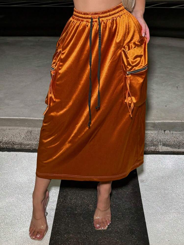 Women's Utility Pocket Street Style Long Skirt