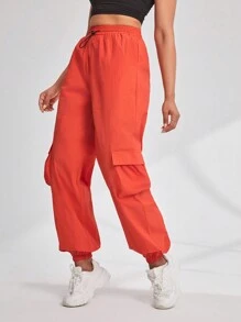 Gameset SHEIN Sport 女士純色運動貨褲帶口袋 - 紅色 - 查看 2