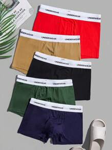Men 5pcs Letter Tape Waist Boxer Brief - Multicolor - View 3