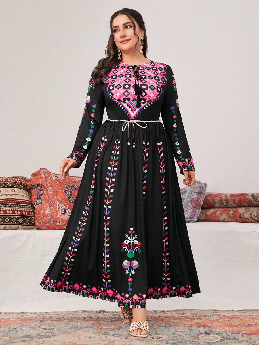 Al Najma 大尺碼多色印花腰帶阿拉伯服裝 - 彩色 - 查看 1