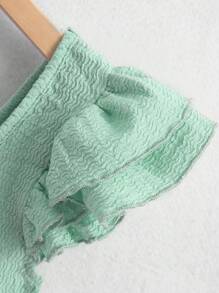 SHEIN Camiseta Feminina Tween De Cor Sólida Com Gola Quadrada E Manga Curta Com Babados Nas Férias - Menta verde - Ver 3