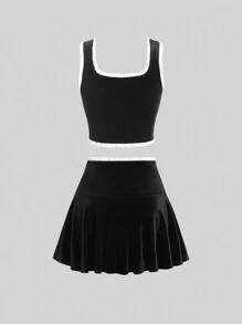 SHEIN Unity 蕾絲拼接兩件套裝 - 黑色 - 查看 2