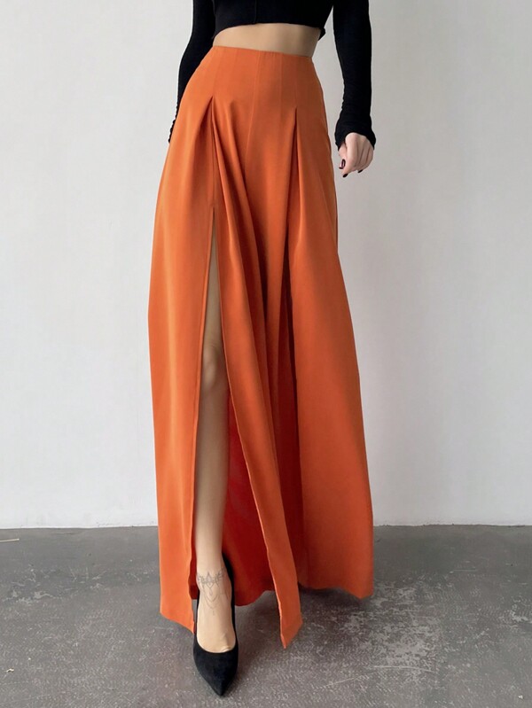 Firerie Women Summer Daily Simple And Elegant Casual Holiday Beach Date Blue High Waisted Slit And Pleated Loose Fit Long Pants