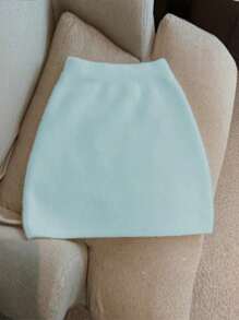 Flirla 3pcs Plain Color Fluffy Knitted Skirt