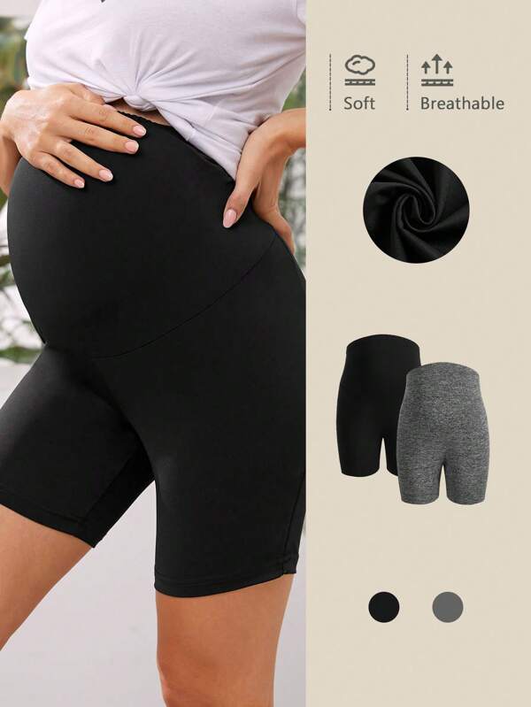 Modmama Colanți scurți tricotați pentru maternitate, set 2 buc., model maternitate, strâmți