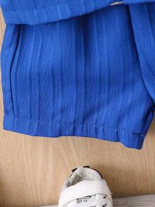 SHEIN Baby Boy's Solid Color Short Sleeve Shirt And Shorts Set - Blue - View 6