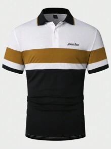 Manfinity Homme 男士拼色短袖 Polo 衫,領子圖案時尚爸爸和我