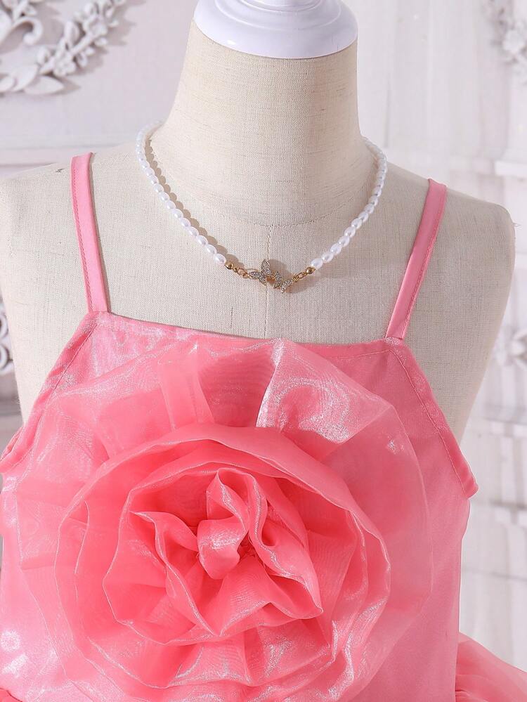 Young Girls' Cami Dress With 3d Flower Decoration