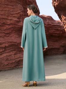 Al Najma Color Block Rhinestone Decorated Knitted Ribbon Splice Hoodie Modest Dress Elegant Luxury Long Sleeve - Multicolor - View 5