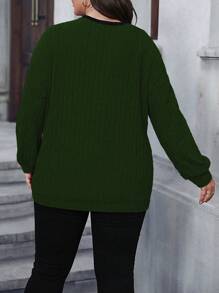 Calvaya Plus Size Women's Lace Spliced Ribbed Sweatshirt Pullover Fall Winter Autumn - Green - View 2