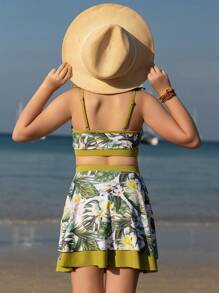 少女比基尼套装、海滩度假、热带植物印花、休闲风格夏日海滩 - 彩色 - 查看 2