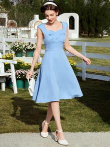 SHEIN DECDS 鄉村度假款春夏防曬遮陽傘形連衣裙夏季服裝 - 藍色 - 查看 6