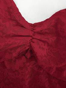 Sweetra Women'S Lace Camisole With Ruffled Chest And Bow Decoration - Burgundy - View 4