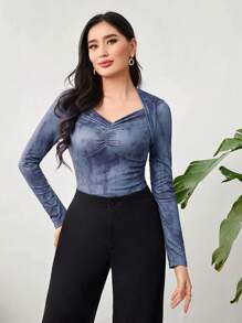 Modelyn Của phụ nữ Tay áo dài Áo thun Với Chi tiết xếp nếp - Nhiều màu - Xem 3
