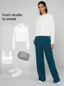 GLOWMODE Modal Silk Touch Wide Leg High Waist Lounge Pants With Side Pockets Daily Casual Fall
