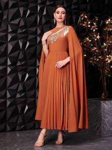 Modelyn Women's Glitter Fringed Hollow Out Cape Sleeve Bodycon Dress,Elegant Evening Party Dress Long Evening Dresses - Orange - View 8