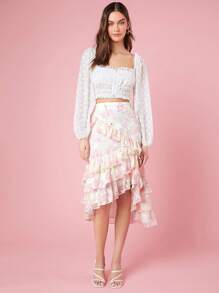 Enchnt 女款印花荷葉邊下擺半身裙 - 杏色 - 查看 4