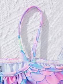 SHEIN 3 Cái/bộ Cô Gái Trẻ Dệt Kim Ren Dây Bể Dệt Kim Tam Giác Bikini Và Nàng Tiên Cá Bikini Bộ Đi Biển Mùa Hè - Màu Hồng baby - Xem 6