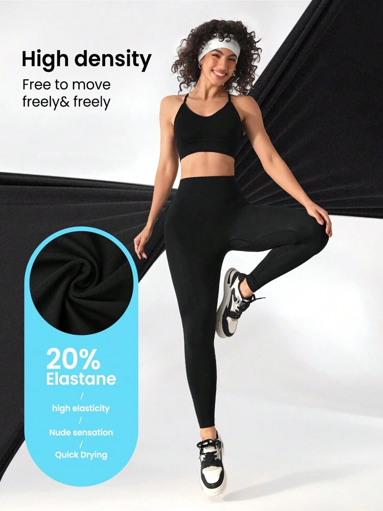 Women's Solid Color Wide Waistband Athletic Leggings