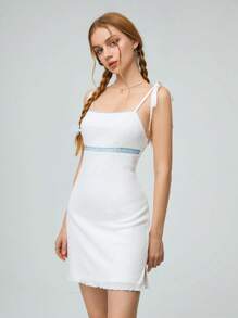 SHEIN Qutie Women's Patchwork Lace Spaghetti Strap Bodycon Dress