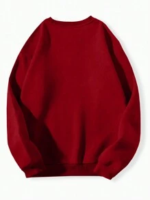 Flirla Plus Size Cartoon Graphic Long Sleeve Sweatshirt Graduation,Back To School,Teacher Pullover Fall Winter Autumn - Burgundy - View 2