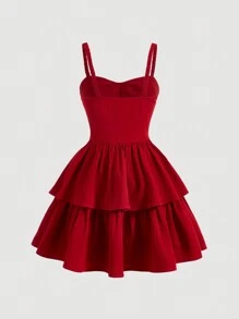 SHEIN MOD Của phụ nữ Bowknot Nhiều lớp Xếp nếp Dây đeo Mì Ý  Đầm - Nhiều màu - Xem 2