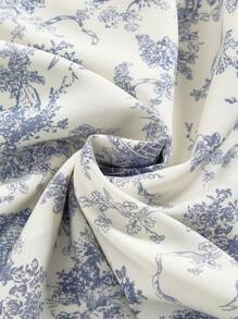 SHEIN MOD Đầm bodycon hở vai in họa tiết sứ xanh trắng cổ điển dành cho nữ, Đầm trễ vai - Xanh và trắng - Xem 3